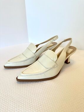 Dolce Vita Leather Cream Pointed Slingback Pointed Penny Loafer Kitten Heels